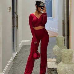Lunivop Yoga Gym Knitted Long Sleeve Tank Crop Top Long Flare Pant 3 Pieces Sets Sportsuit Trccksuit 2024 Casual Clothing