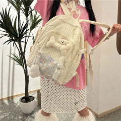 Lunivop Hot Girls Y2k Backpacks Women Harajuku Aesthetic Bear Bone Lace Large Capacity Schoolbag Ladies Vintage White Mochila