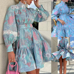 Lunivop Summer Print Waist Pleated Backless Dress Women Bohomian Elegant Off Shoulder Puff Sleeve Party Long Maxi Dresses