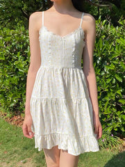 Lunivop Little Yellow Ducks Lace-up Dress Women Summer Bow Lace Trim Sleeveless Slim A-line Vestidos Cute Sweet Cotton Camis Dresses New