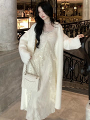 Lunivop Elegant Solid Ruffles Fairy Dresses Korean Lace Patchwork Slim Waist A Line Dress Women Princess Party Vestidos Female Robe New