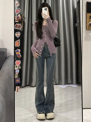 Lunivop Early Autumn New V Neck Moda Cardigan Slim Waist Unique Hong Kong Style Trendy Jumper Korea Chic Tassels Knit Sweet Mujer