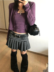 Lunivop American Vintage Striped Skirts Women Autumn Winter Millennial Hot Girl Slim Fit Jupe Subculture Subculture Y2k Pleated Falda