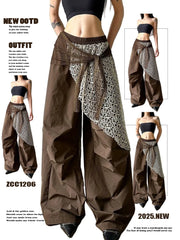 Lunivop y2k retro street pleated fake two-piece casual pants women's design sense is thin and versatile