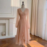 Lunivop Embroidered Flares Lace-up Women's Backless Dress Solid Color V-Neck Lantern Sleeve 2025 Spring New Dresses Female