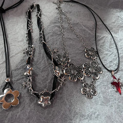 Lunivop Artificial Crystal Red Pink Puffy Heart Cord Pendant Necklace Y2K Grunge Big Heart Jewelry for Women