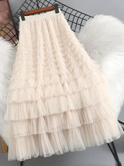 Lunivop Summer Elegant Women Tulle Skirt Korean Fashion Mesh A Line Ladies Cake Skirt High Waist Loose Party Female Skirts New
