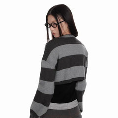 Lunivop Vintage Striped Knitted Cardigan Women Harajuku Y2k Crop Tops American Retro Gothic Streetwear Cardigan Aesthetics