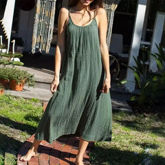 Lunivop Casual Muslin 100% Cotton Gauze Dresse Summer Women's Loose Sleeveless Backless Streetwear Female Chic Dress Vestidos Long Robe