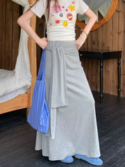 Lunivop Elegant Gray Long Skirt Women Korean Style High Waist Sexy Midi Skirt Autumn Winter Lace Up Fashion Solid A-line Skirts