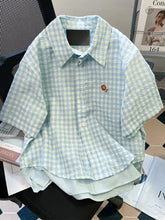 Lunivop Casual Women Vintage Plaid Shirt Sweet Loose Short Sleeve Summer Cute Blouse Korean Retro Floral Patchwork Fake Two Tops