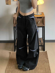 Lunivop Loose Streetwear Wide Leg Pants Women Vintage Patchwork High Waist Y2K Trousers Casual Harajuku Retro Bf New Hip Hop Pant
