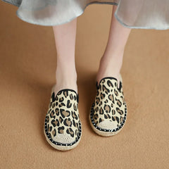 Lunivop Leopard Print Slipper Female Summer New Flat Bottom Women's Shoes Fashion Linen Slippers Shoes for Women Zapatos De Mujer