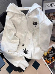 Lunivop Cartoon Print Cute Hoodies Women Vintage Long Sleeve Loose Kawaii Sweatshirt Japan Retro Casual Pockets Female Gray Y2K Tops New