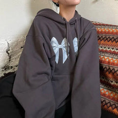 Lunivop Korean Fashion Bow Print Women Hoodie Kawai Harajuku Casual Streetwear Aesthetic Y2K Pullover Loose E-girl Jacket Couple Tops