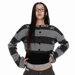 Lunivop Vintage Striped Knitted Cardigan Women Harajuku Y2k Crop Tops American Retro Gothic Streetwear Cardigan Aesthetics