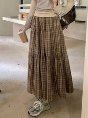 Lunivop Plaid Long Skirt Women Vintage Elegant Preppy Style Midi Skirts Harajuku Autumn Winter Casual Streetwear A-line Skirts