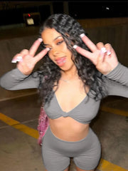 Lunivop V Neck Long Sleeve Solid Ruched Knot Sexy Crop Top Shorts Fall 2 Piece Sets Women Streetwear Club Sports Y2K Outfit