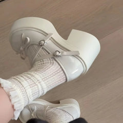 Lunivop Platform Thick Bottom Women Mary Jane Shoes Patent Leather Heart Buckle Thick Heel Lolita Shoes Ladies Elegant Dress Pumps