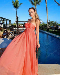 Lunivop Pretty Coral Red Summer New Women's Sexy Strapless Flower Draped Bandage Dress Floor Length Tulle Party Club Vestido With Lining