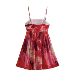 Lunivop Holiday Tie-dye Flower Print Slash Collar Ruched Chest Mini Sling Dress Sexy Low Back Backless Robe BOHO Summer Vestido