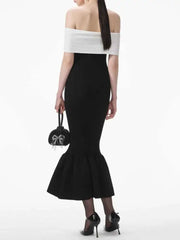 Lunivop Women's French Elegant Knit Strap Dresses Spliced Contrast High Waist Sliming Banquet Dress 2025 Fashion Clothing