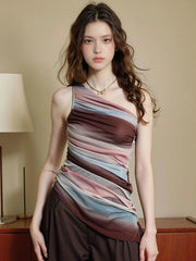 Lunivop Tie Dye Y2K Mesh Tanks Women Streetwear Retro Slim Sexy Off Shoulder Tanks Harajuku American Vintage Casual Irregular Tanks