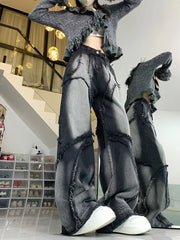 Lunivop Y2k Vintage Jeans Women Wide Leg Pants High Waist Hip-hop Streetwear Black Trouser Retro Baggy Denim Pants Aesthetics