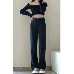 Lunivop Black High Waist Straight Leg Jeans Women's Spring New Versatile Slimming Loose Floor-Length Wide Leg Pants Cleanfit Style