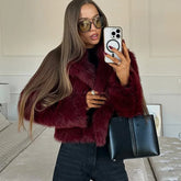 Lunivop Luxury Brown Women's Fluffy Faux Fur Warm Short Coat Chic Lapel Collar Long Sleeve Furry Jacket Winter Lady Streetwear