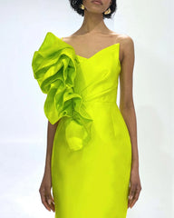 Lunivop Fluorescent Green Formal Dress Asymmetrical Column Ankle Length Skirts Fold Bespoke Occasion Dresses Saudi Arabia Party Dress