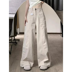 Lunivop American Trendy Vibe Women's Retro Style Loose High Waisted Straight Wide Leg Denim Pants