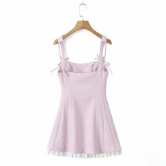 Lunivop Sexy Spaghetti Straps Black Pink Mini Dress Women Pleated Hem Patchwork A-line Slim Summer Dresses Party Robe