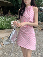 Lunivop Pink oulder-baring Svel Plaid Dr Women's Winter New Knot Wrap-around ort Skirt Korean Sle Commute