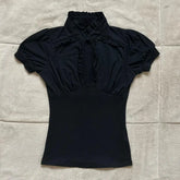 Lunivop Chic Euramerican Vintage Fashion Stand Collar Pleated T Shirts Y2k Aesthetic Harajuku Solid Punk Clothes Slim Fit Draped Shirt
