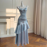 Lunivop Fashion Folds Slim Dress Women's Irregular Ruffled Edge Waist Cinching Suspender Dresses 2025 Summer New Tide