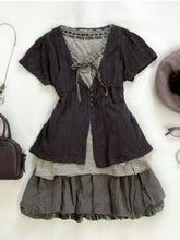 Lunivop Gothic Vintage 3 Piece Set Causal Short Sleeve Cardigan Slim Fit Tops High Waist Y2k Mini Skirt Streetwear Fashion Suit