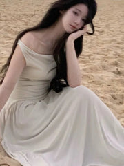 Lunivop Summer Spring Elegant Off Shoulder Long Dresses Casual Sleeveless Evening Party Dress Korean Style Slim Waist A-line Vestidos