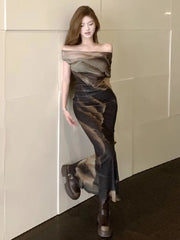 Lunivop Dresses Women Vintage Sexy Floral Printed Slash Neck Off Shoulder Slim Elegant Party Dress Female Fashion Temperament