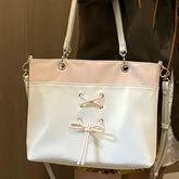 Lunivop Balletcore Bow Tie Closure Ita Bag Women Ladies Sweet Spacious Versatile Tote Purse Commuter Shoulder Crossbody Bag Y2K