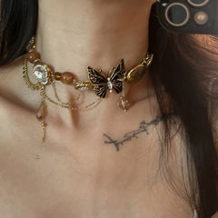 Lunivop New Chinese Ethnic Style Butterfly Necklace for Women's Light Luxury and Unique Design, Maillard Autumn and Winter Sweater Chain