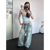 Lunivop Autumn Women American Vintage Y2k Japanese Harajuku Streetwear Baggy High Rise Denim Pants Long Trousers 2000s Aesthetic Jean