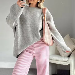 Lunivop hirigin Women Y2K Oversized Sweater Preppy Long Sleeve Crew Neck Solid Color Loose Grunge Pullover Ribbed Knit Jumpers Top