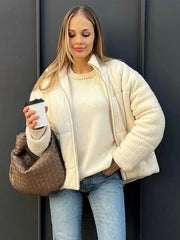 Lunivop Knitting Cotton Print Down Short Jackets Women Thickening Solid Zipper Stand Collar Jacket Female Winter Chic Windproof Outwear