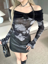 Lunivop Black Fake Two Piece Halter Camisole Tops Women Y2k Slim Fit Long Sleeve Tee Shirt Summer New Off Shoulder 3D Flower T-shirts