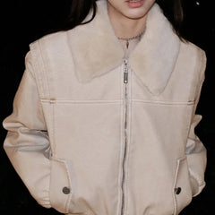 Lunivop Harajuku Fluffy Patchwork Turn Down Collar Coat Y2k Aesthetic Fairy Grunge Pocket Jacket Streetwear Warm Zipper Vintage Outwear