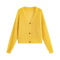 Lunivop Open Knit Cardigan for Women Long Sleeve V-neck Button Up Sweater Jacket Autumn Winter Ladies Slouchy Casual Outfit