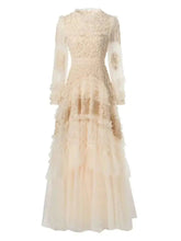 Lunivop Solid Hollow Out Ruffles Design Dresses For Women Round Neck Long Sleeve High Waist Elegant Dress Autumn 2025 New