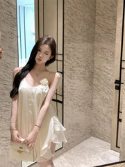 Lunivop Woman Dress Sleeveless V Neck Flowers Irregular Solid V Neck Sweet Elegant Party Mini Dresses Female Casual Summer