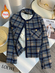 Lunivop Thick Warm Elegant Tweed Jacket Women Slim Vintage Long Sleeve Winter Coat Korean Casual O Neck Female Retro Sweet Tops New
